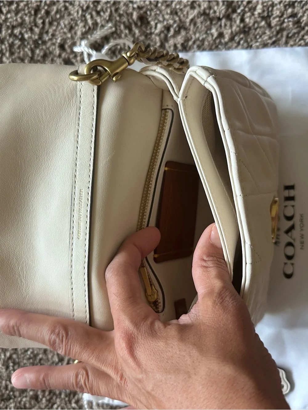 Coach Quilted Leather Shoulder Bag in Chalk